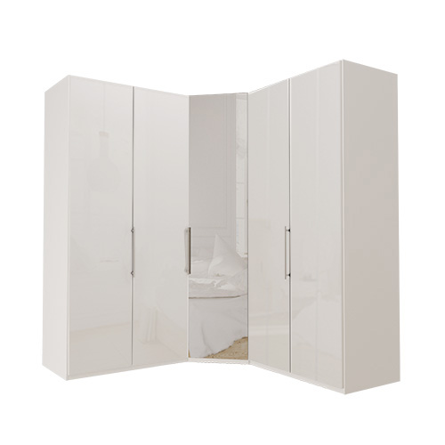 Garderob Atlanta - Vit 100 + hörn + 100, 236 cm, Vitt glas