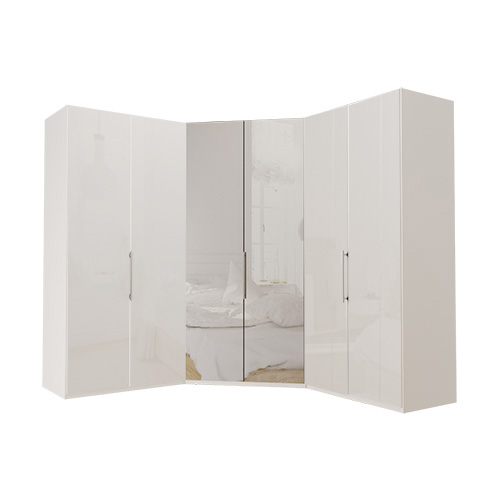Garderob Atlanta - Vit 100 + walk-in + 100, 236 cm, Vitt glas