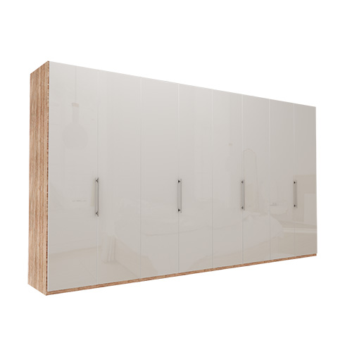 Garderob Atlanta - Ljus rustik ek 400 cm, 216 cm, Utan kornisch / ram