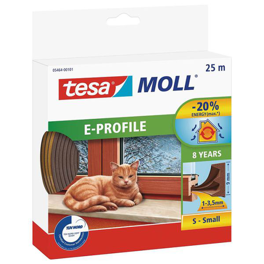 Tesa E-list 05464-00101-00 Tätningslist EPDM, 25 m, 9 mm x 4 mm Brun