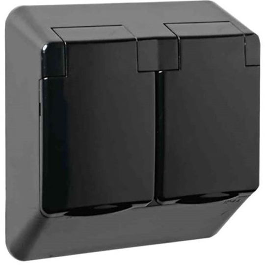 Elko 4044262513 Vägguttag kapslad, 2-vägs med lock, svart