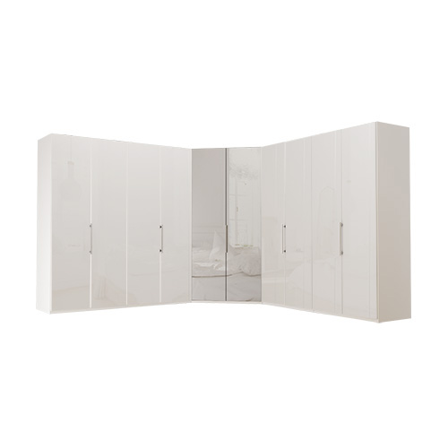 Garderob Atlanta - Vit 200 + walk-in + 200, 216 cm, Vitt glas