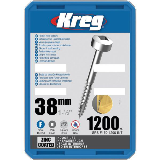 Kreg SPS-F150-1200-INT Skruv 38 mm Ø, förzinkad, 1200-pack, Pan Head