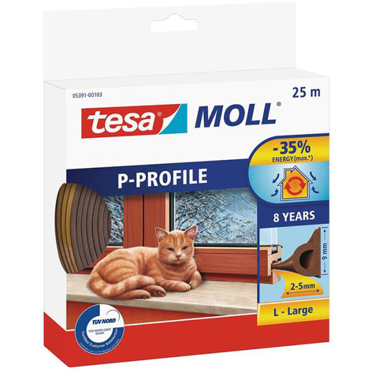 Tesa P-list 05391-00101-00 Tätningslist EPDM, 25 m, 9 mm x 5.5 mm Brun