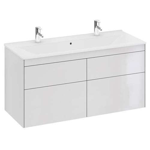 Kommod med tvättställ IFÖ Sense 1200 mm (2 blandarhål), Vit högblank