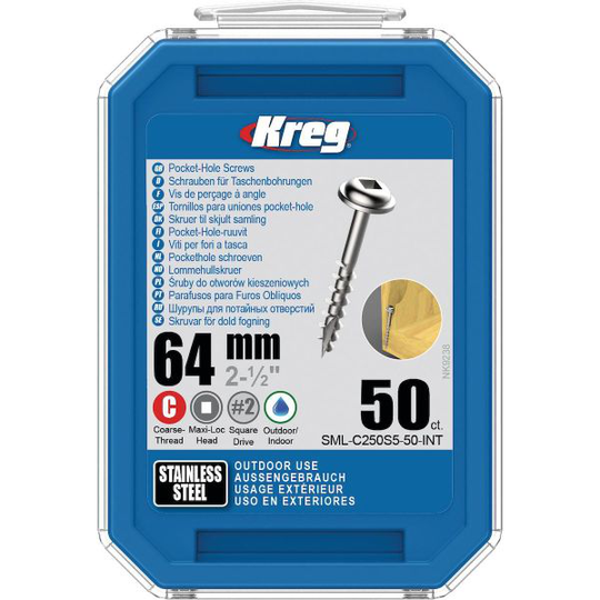 Kreg SML-C250S5-50-INT Skruv 64 mm Ø, rostfri, Maxi-Loc 50-pack