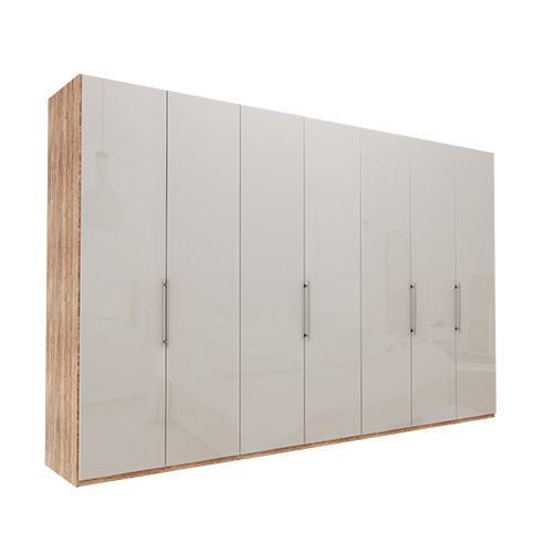 Garderob Atlanta - Ljus rustik ek 350 cm, 216 cm, Utan kornisch / ram