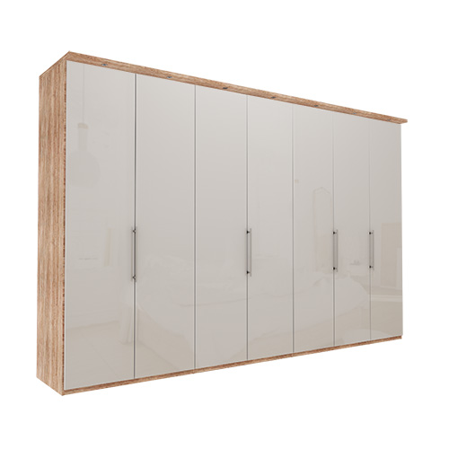 Garderob Atlanta - Ljus rustik ek 350 cm, 216 cm, Med kornisch